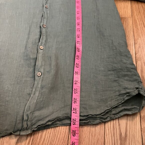 Linen Blouse Womens L Sage Green Button Up Made in Italy Coastal Spring - Picture 4 of 6